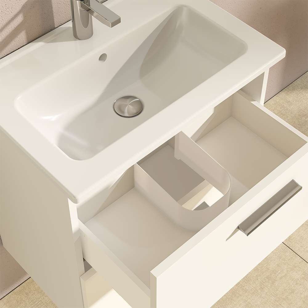 VitrA All-in-One : Bathroom Cabinet with Wash Basin & LED Mirror Set
59(W) x 39.5(D) cm - Natural Walnut