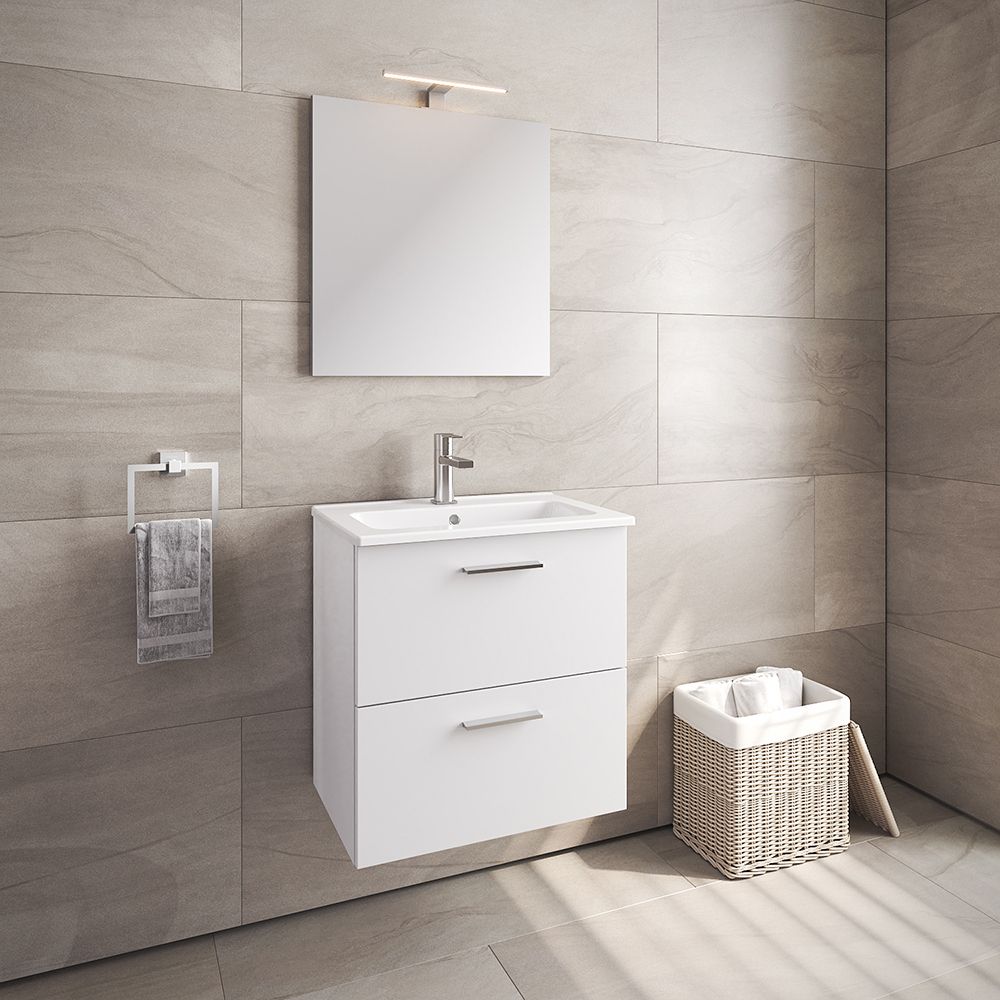 VitrA All-in-One : Bathroom Cabinet with Wash Basin & LED Mirror Set
59(W) x 39.5(D) cm - Natural Walnut