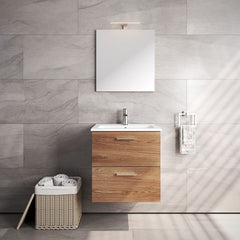 VitrA All-in-One : Bathroom Cabinet with Wash Basin & LED Mirror Set
59(W) x 39.5(D) cm - Natural Walnut