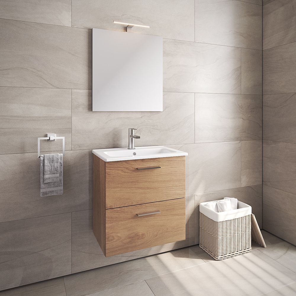 VitrA All-in-One : Bathroom Cabinet with Wash Basin & LED Mirror Set
59(W) x 39.5(D) cm - Natural Walnut