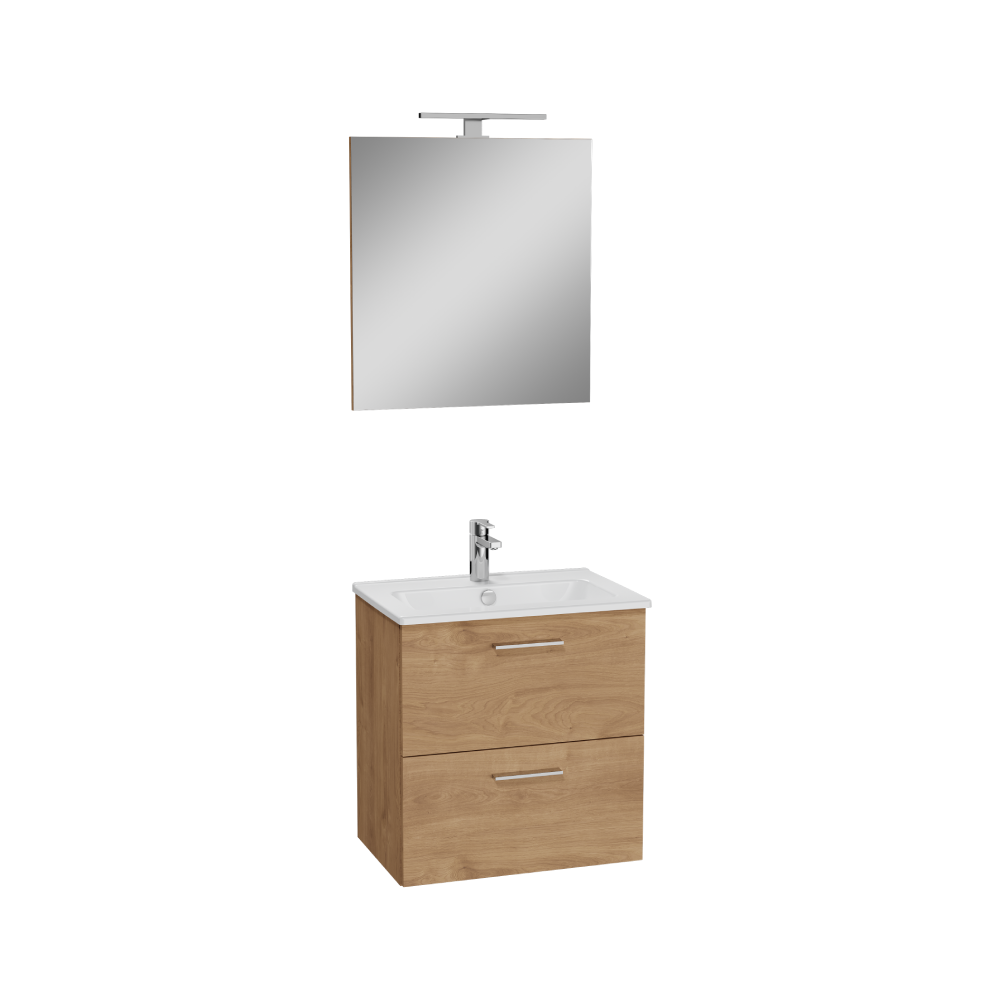 VitrA All-in-One : Bathroom Cabinet with Wash Basin & LED Mirror Set
59(W) x 39.5(D) cm - Natural Walnut