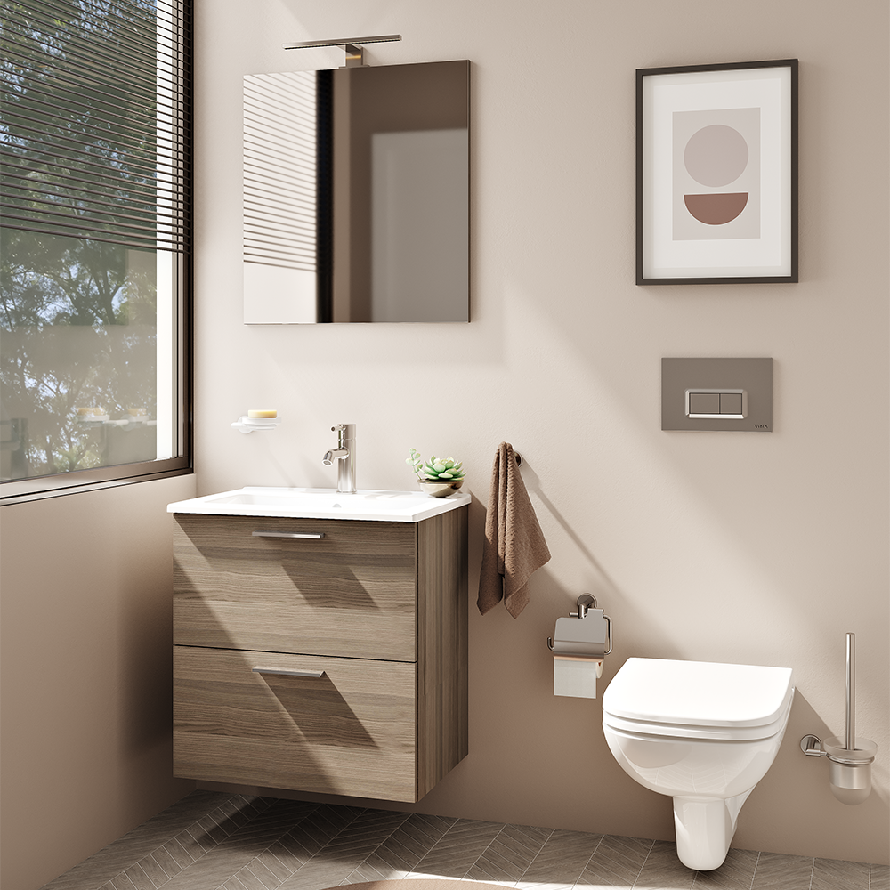 VitrA All-in-One : Bathroom Cabinet with Wash Basin & LED Mirror Set
59(W) x 39.5(D) cm - Natural Walnut