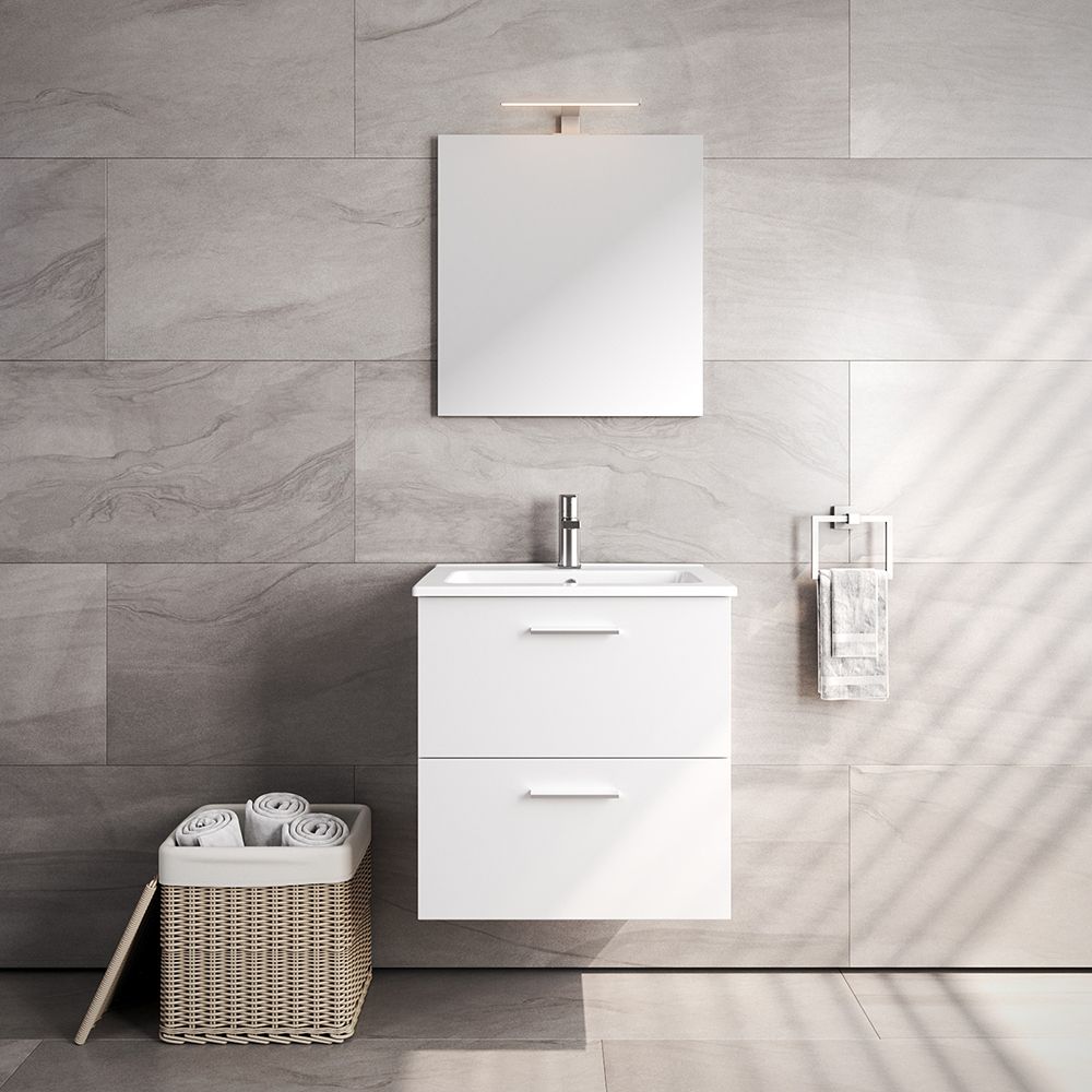 VitrA All-in-One : Bathroom Cabinet with Wash Basin & LED Mirror Set
59(W) x 39.5(D) cm - Natural Walnut
