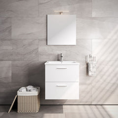 VitrA All-in-One : Bathroom Cabinet with Wash Basin & LED Mirror Set
59(W) x 39.5(D) cm - Natural Walnut