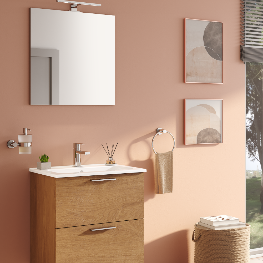 VitrA All-in-One : Bathroom Cabinet with Wash Basin & LED Mirror Set
59(W) x 39.5(D) cm - Natural Walnut