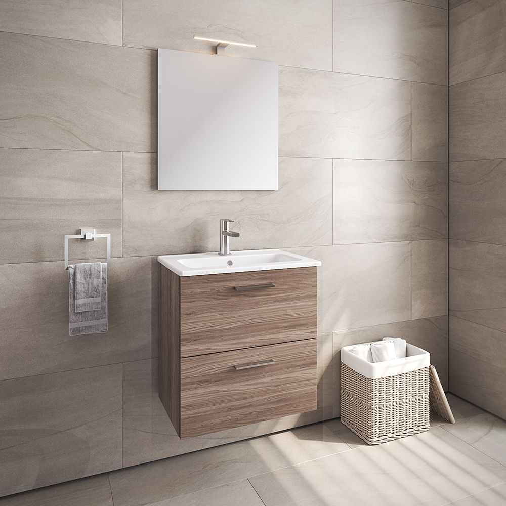 VitrA All-in-One : Bathroom Cabinet with Wash Basin & LED Mirror Set
59(W) x 39.5(D) cm - Natural Walnut