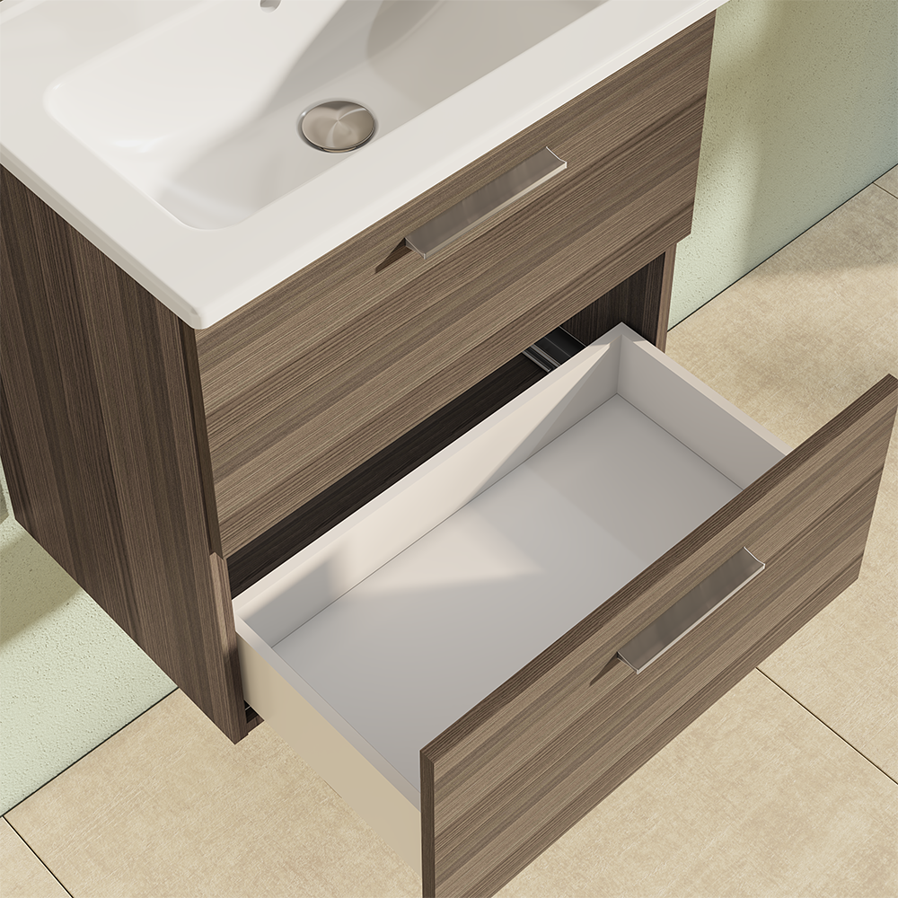 VitrA All-in-One : Bathroom Cabinet with Wash Basin & LED Mirror Set
59(W) x 39.5(D) cm - Natural Walnut